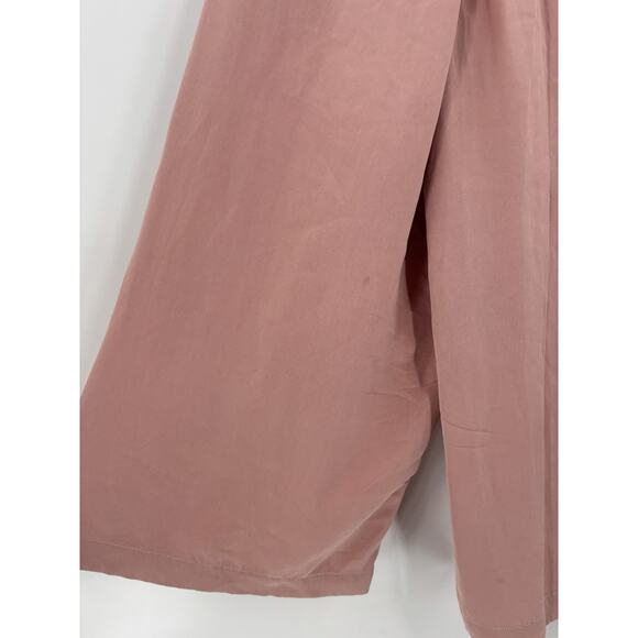 ZZ Vintage Pants Womens Small Blush Pink 100% Silk Wide Leg Stretch Pockets Crop - Picture 10 of 16